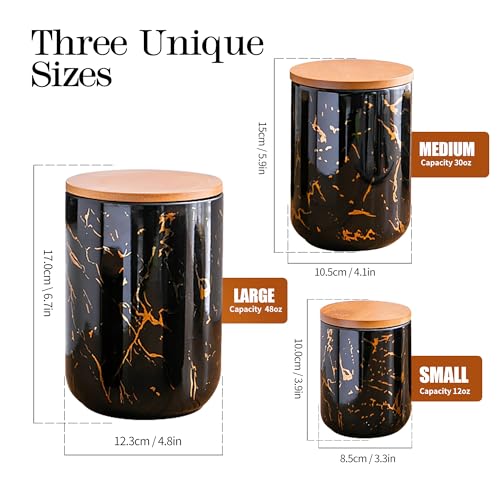 Black Marble Ceramic Canister with Bamboo Lid (3 Count)