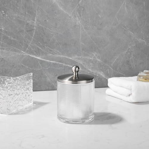 Clear Transparent Apothecary Ribbed Geometric Etched Glass Jar W