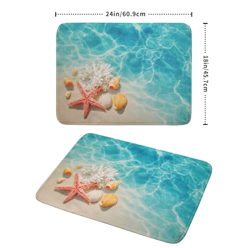 Coastal Starfish Dish Drying Mat 18"x24" Ocean Blue Sea Coral Seashell Dish Drainer Mats Nautical Beach Themed Decorative Reversible Dish Drying Pad for Kitchen Countertop Dining Room
