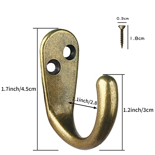 50PCS Coat Hooks Wall Mounted Antique Brass Single Prong Robe Hook (50 Count)