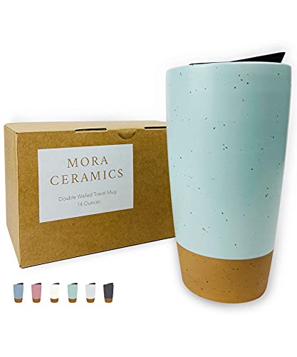 Double Wall Ceramic Coffee Travel Mug with Lid