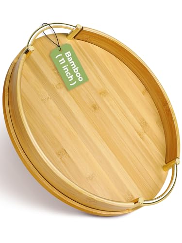 11.8″ Round Bamboo Serving Tray with Handles