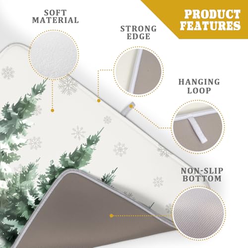 Winter Pine Tree Dish Drying Mat for Kitchen Counter 18x24 Inch Winter Decorative Dishes Mats Winter Absorbent Reversible Kitchen Drainer Pad Christmas Decorations Fast Dry Tableware Dishes Pad