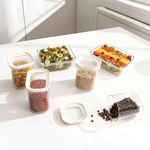 Glass Food Storage Jar with Glass Lid in Square Shape (6 Count)
