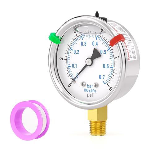 0 10PSI Stainless Steel Liquid Filled Pressure Gauge
