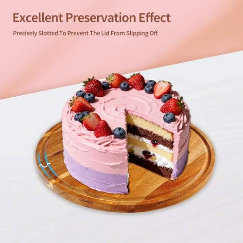 Wood-Cake-Stand With Acrylic Lid, Round Acacia Cake Holder With Cover, 2-in-1 Cake Plate with Dome, Dessert Table Display Set For Party, Charcuterie Board For Cheese, Chips & Dips, Nachos, Fruit Platter