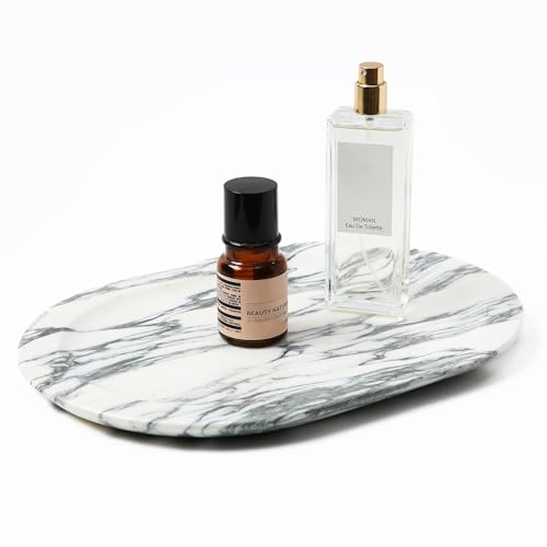 Natural Marble Decorative Tray Bathroom Counter Perfume Organizer Vanity Tray for Home Decor
