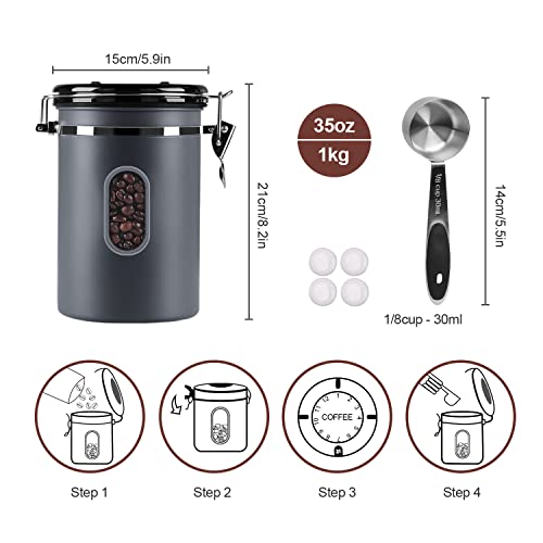 2800ML Coffee Canister with Date Tracker&Transparent Window