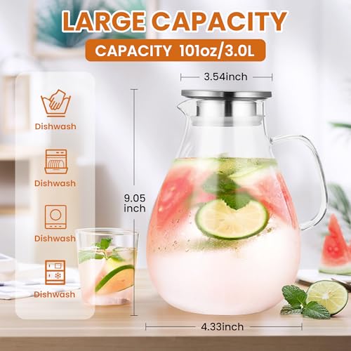 3 Litre 101oz Glass Pitcher with Lid and Spout