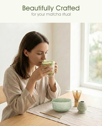 Matcha Set, 4-Piece Matcha Whisk Set with Crystal Glazed Bowl (4 Count)