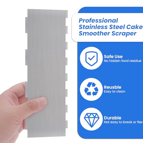 4 Pieces Stainless Steel Cake Scraper 10 Inch and Sided Patterned Edge Stripe Edge Smoother Scraper Cake Decorating Comb Cake Pastry Cutter for Mousse Butter Cream Cake Decoration (4 Count)