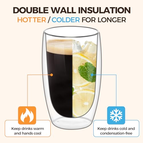 15oz Double Wall Glass Coffee Mugs (2 Count)