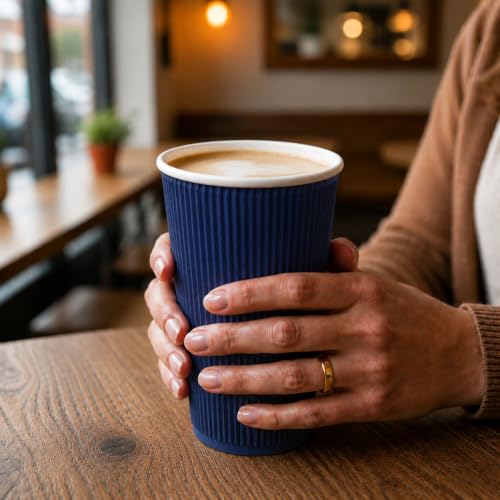 Ripple Wall Coffee Cups 500 Count 16 Ounce Insulated Midnight Blue Paper Cups