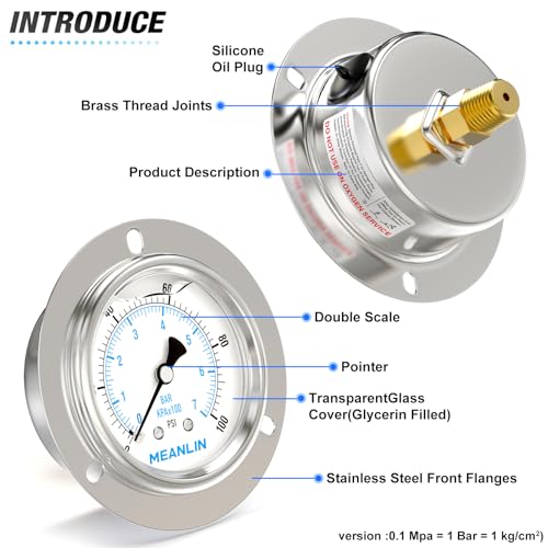 0~100Psi Liquid Filled Pressure Gauge Front Flange Panel Mount