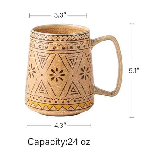 24oz Extra Large Ceramic Coffee Mug Vintage Boho Tea Cup with Handle