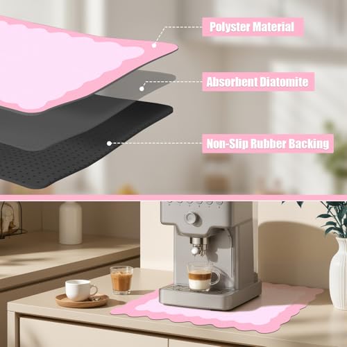 Pink Scalloped Coffee Mat for Countertop Coffee Bar Mat Matt