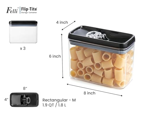 Flip Tite Storage Container with Lid 4” RECTANGULAR Airtight Ring Flip Top (3 Count)