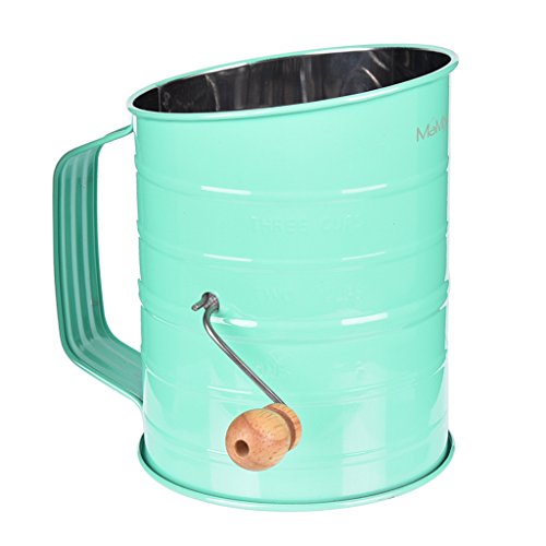 Stainless Steel Baking Hand Crank Flour Sifter with 2 Wire Agitator 3 Cup