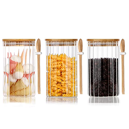 24 FL OZ Airtight Glass Jars with Bamboo Lids Spoons Coffee Canister