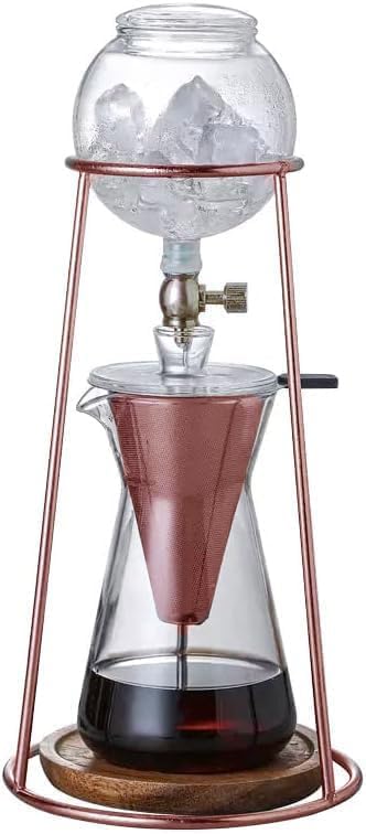 Modern Iced Coffee Cold Brew Coffee Maker Slow Drip Coffee Machine Stainless Steal Copper Color 400mL Borosilicate Glass