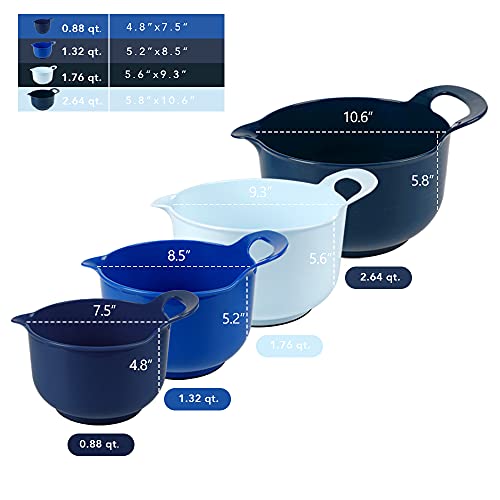 4 Pack Nesting Mixing Bowls with Pour Spout and Handle