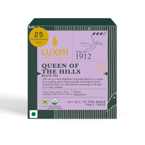 Estates Queen of the Hills Organic Darjeeling Black Tea Blend 25 Tea Bags (25 Count)