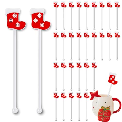 30 Pcs Christmas Drink Stirrers Christmas Socks Stir Sticks (30 Count)