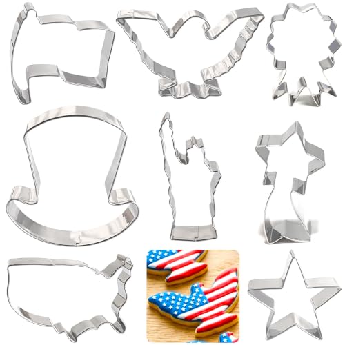 4th of July Cookie Cutters 8Pcs Large Size for Celebration (8 Count)