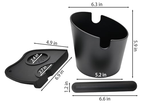 6.3 inch Large Espresso Knock Box Silicone coffee Tamper Mat Espresso Machine Accessories Set of 2 with Removable Knock Bar and Anti