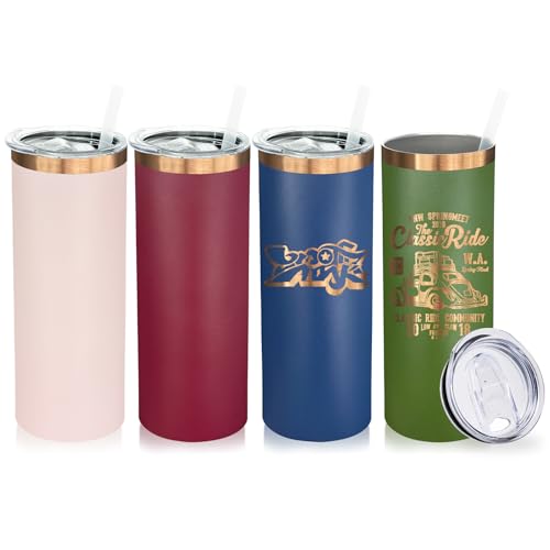 20 oz Skinny Tumblers Bulk with Lids and Straws Mixed (4 Count)