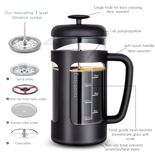 French Press 34 oz Coffee Tea Maker with Borosilicate Glass