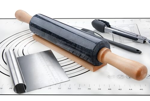 Marble Rolling Pin Set with Silicone Pastry Mat