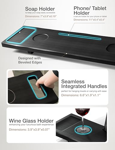 39" Black Wooden Bathtub Caddy with Spot for Phone