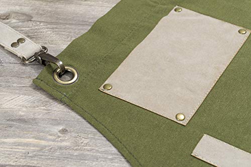 Chef Unisex Waterproof Gardening Apron for Women Men Barista Barbers Hairdresser Crossback Adjustable Cotton Canvas Green