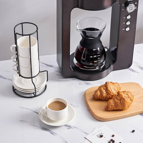 2.5 OZ Stackable Porcelain Espresso Cups with Saucers Set (4 Count)