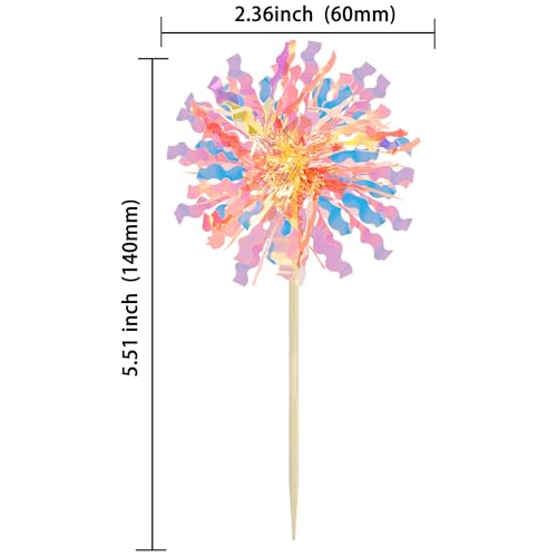30Pcs Foil Firework Cupcake Toppers Happy Birthday Cake Toppers Tinsel Flower Drink Stirrers Cocktail Food Fruit Toothpicks for Valentine's Day Party Decorations Orange (30 Count)