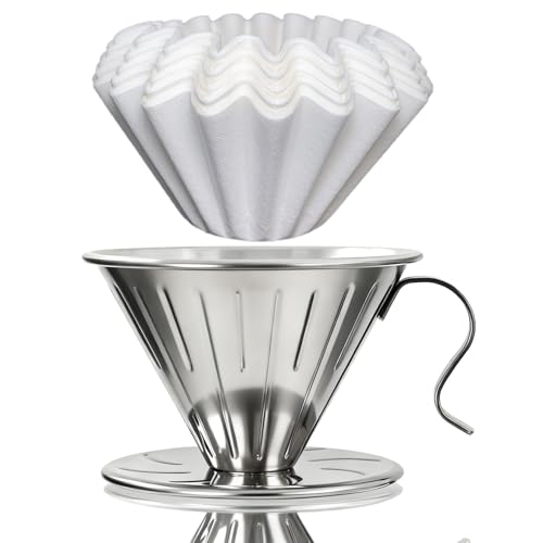 Stainless Steel V60 Coffee Dripper & 50 Paper Filters