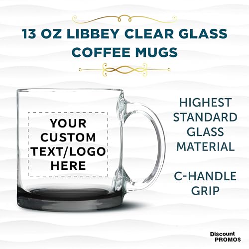 Custom Clear Glass Coffee Mugs 13 oz. Set of 10 (100 Count)
