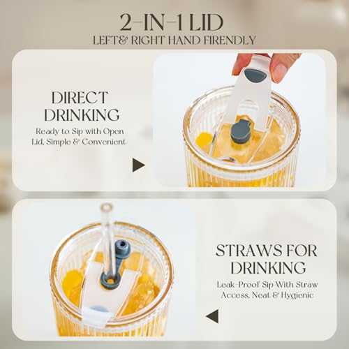20oz Ribbed glass cups with lids and straws