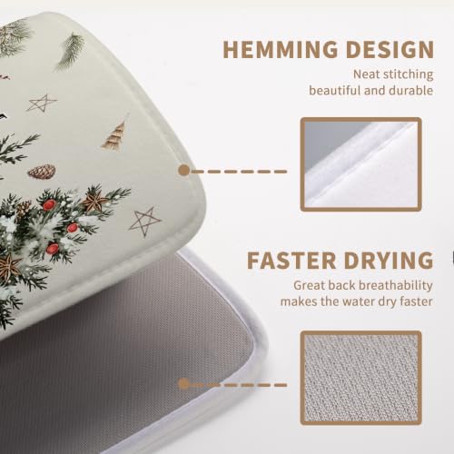 Merry Christmas Dish Drying Mats Winter Xmas Tree Dish Mat Snowflake Drying Matt Dishes Dryer Pad for Kitchen Counter Absorbent Microfiber Washable Foldable Reusable 18x24 in