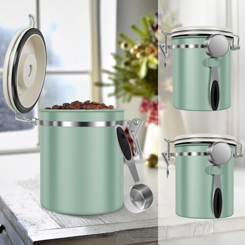 2PCS Coffee Storage Canister 1.5L 51OZ Double Airtight Coffee Beans Container with Date Locator 304 Stainless Steel Kitchen Food Storage Container with Spoon For Coffee Beans Grounds Tea Sugar (2 Count)