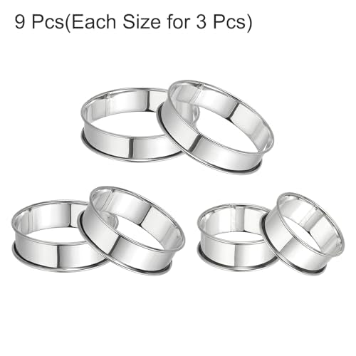 9pcs Crumpet Rings 2.36" 3.15" 3.94" Round Cake Ring Silver (9 Count)