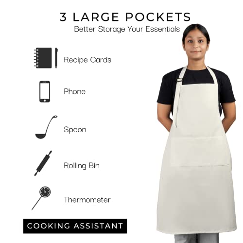 Chef Apron for Women Men with Pockets Cotton Kitchen Cooking Full Length Plain Aprons Marshmallow 35x27 Inches Pack of 5 (5 Count)