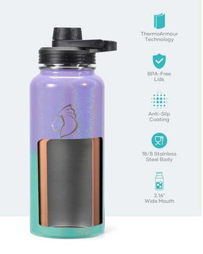 32 oz Water Bottle Insulated with Straw & 3 Lids