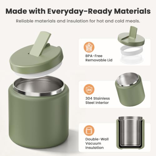 26oz Soup Thermo for Hot Food Kids with Buckle Lid Insulated Vacuum Food Jar Wide Mouth Leakproof Stainless Steel Lunch Container