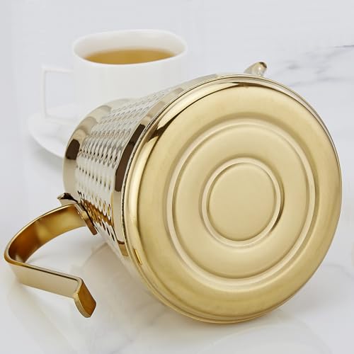 1.6L(54oz) Stainless Steel Hammer Patterned Teapot With Removeable Infuser,Loose leaf cover,Gold