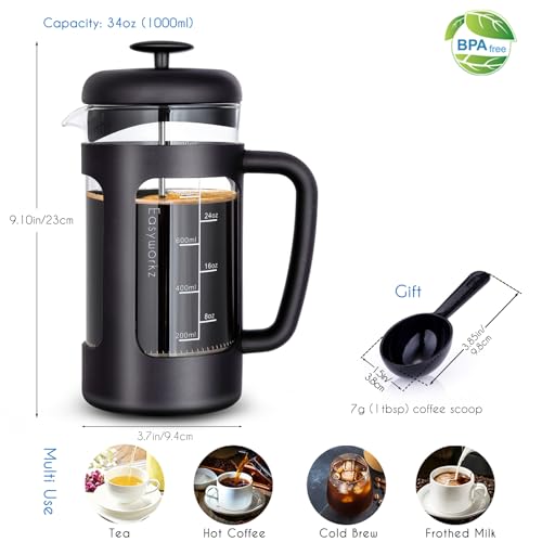 French Press 34 oz Coffee Tea Maker with Borosilicate Glass