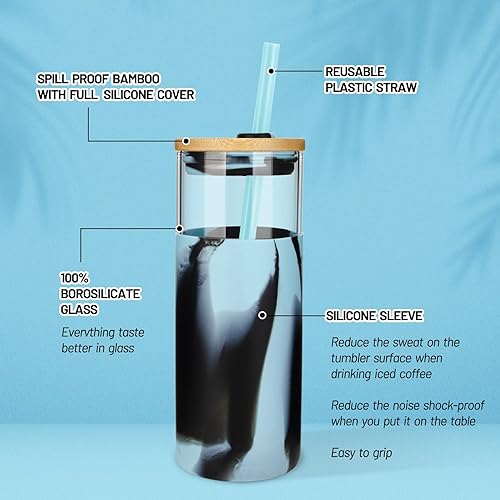 20 oz Glass Tumbler with Lids and Straws