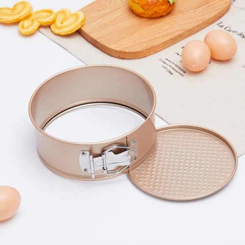 4 Pcs 6 Inch Non Stick Springform Pan with Removable Bottom Carbon Steel Round Springform Cheesecake Pan with Stainless Steel Spring Buckles for Baking Kitchens Restaurant (4 Count)