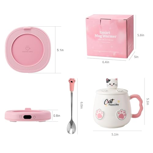 Smart Coffee Mug Warmer & Cute Cat Mug Set